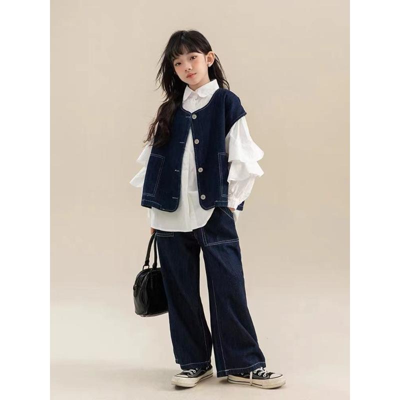 女童套装2023新款春装中大童洋气时髦春款儿童网红爆款马甲三件套