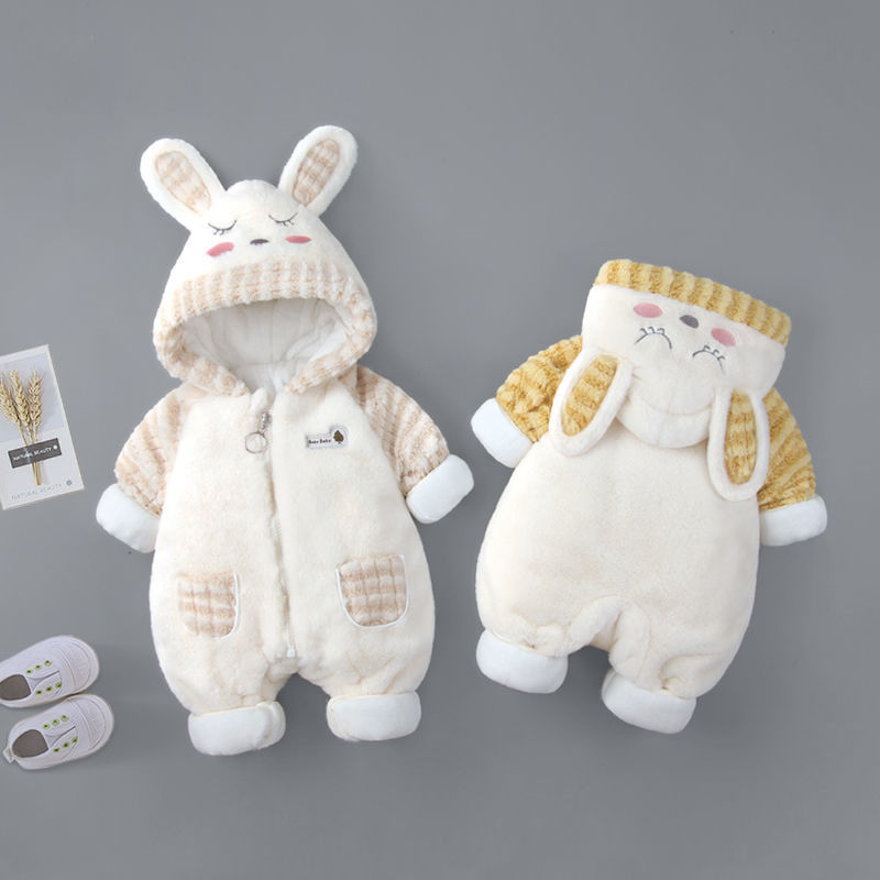 连体衣婴儿冬加厚外出连帽夹棉保暖外套可爱超萌小童男女宝宝衣服