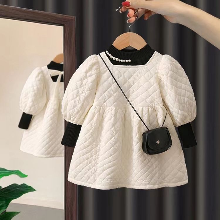 女童秋冬加绒加厚套装2023新款女宝宝冬天连衣裙儿童洋气两件套