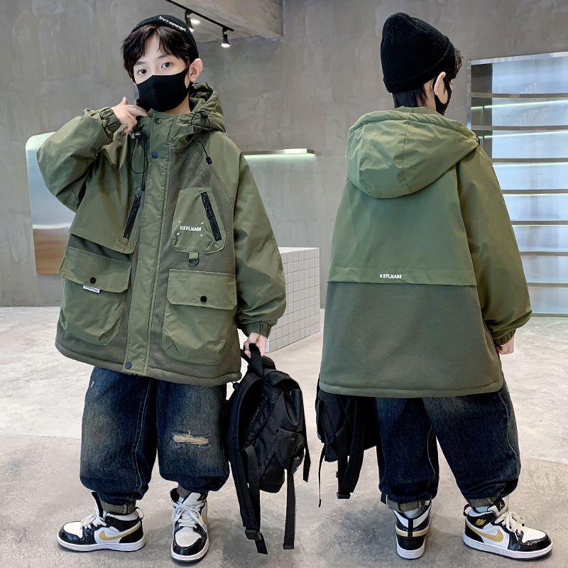 男童秋冬加厚派克服2023新款中大童时髦保暖儿童夹棉厚外套棉衣潮