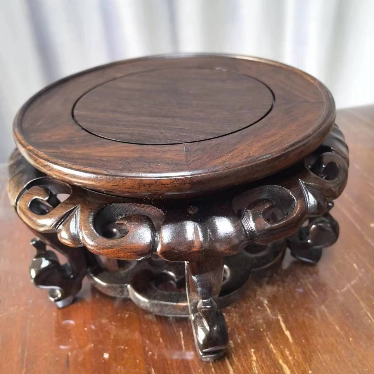 非洲黑檀木底座、圆形盆景花卉花架、几架