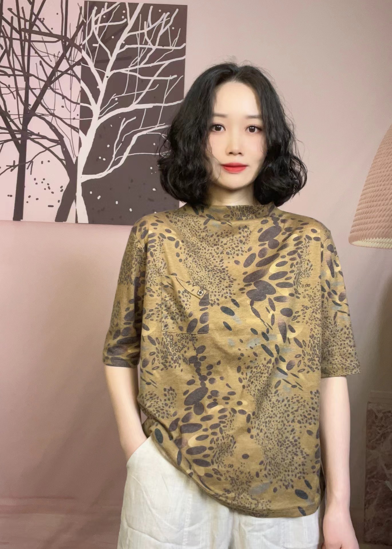 时尚洋气印花百搭中袖显瘦女款小衫