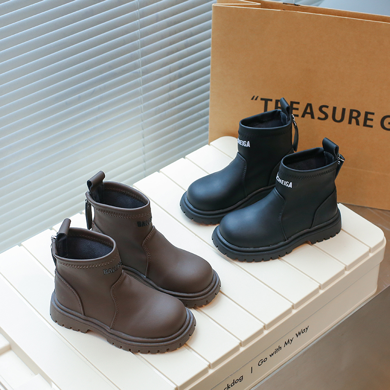 朵美巴拉巴拉宝宝儿童马丁靴2023秋冬新款男童鞋子女童短靴单靴皮