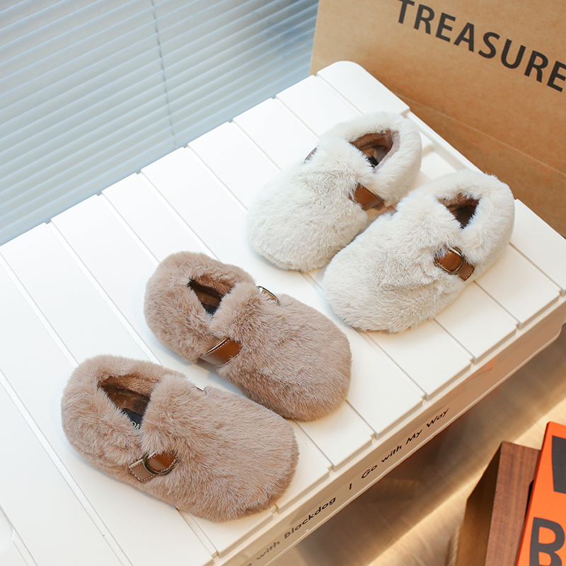 朵美巴拉巴拉宝宝女童毛毛鞋2023冬季加绒新款时尚保暖小女孩洋气