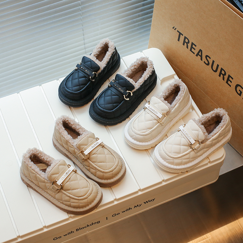 朵美巴拉巴拉宝宝女童乐福鞋2023秋冬新款儿童公主鞋棉鞋英伦风时