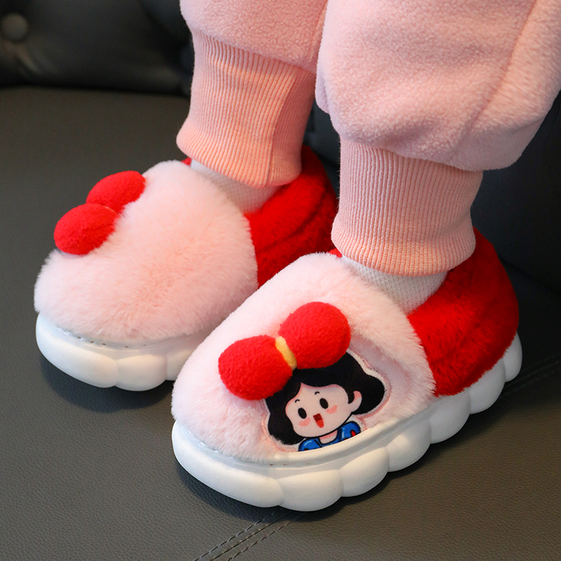 儿童冬季小公主卡通款软底家居保暖防滑毛毛大中小女童宝宝棉拖鞋