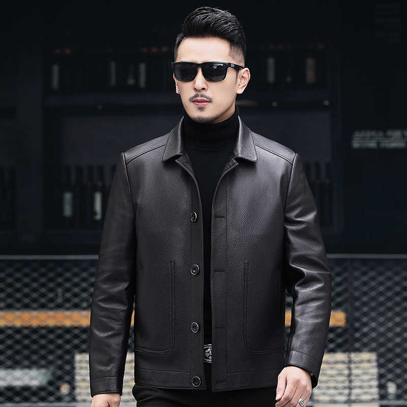 高端纽扣海宁真皮皮衣男山羊皮皮夹克中老年可拆卸内胆羽绒服海宁