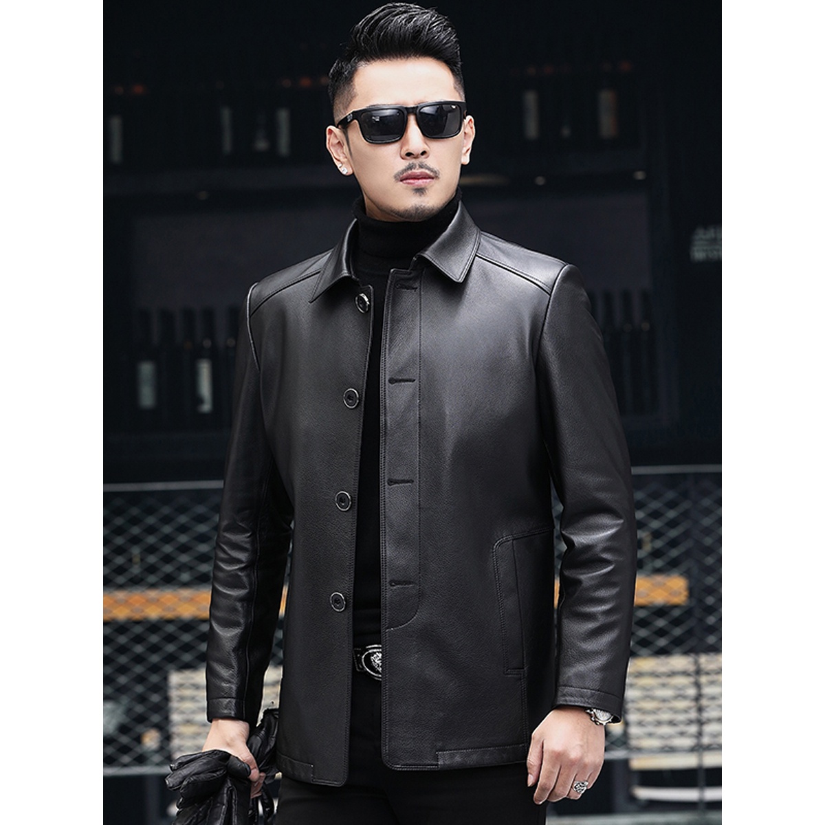 牛皮海宁真皮皮衣男士皮风衣