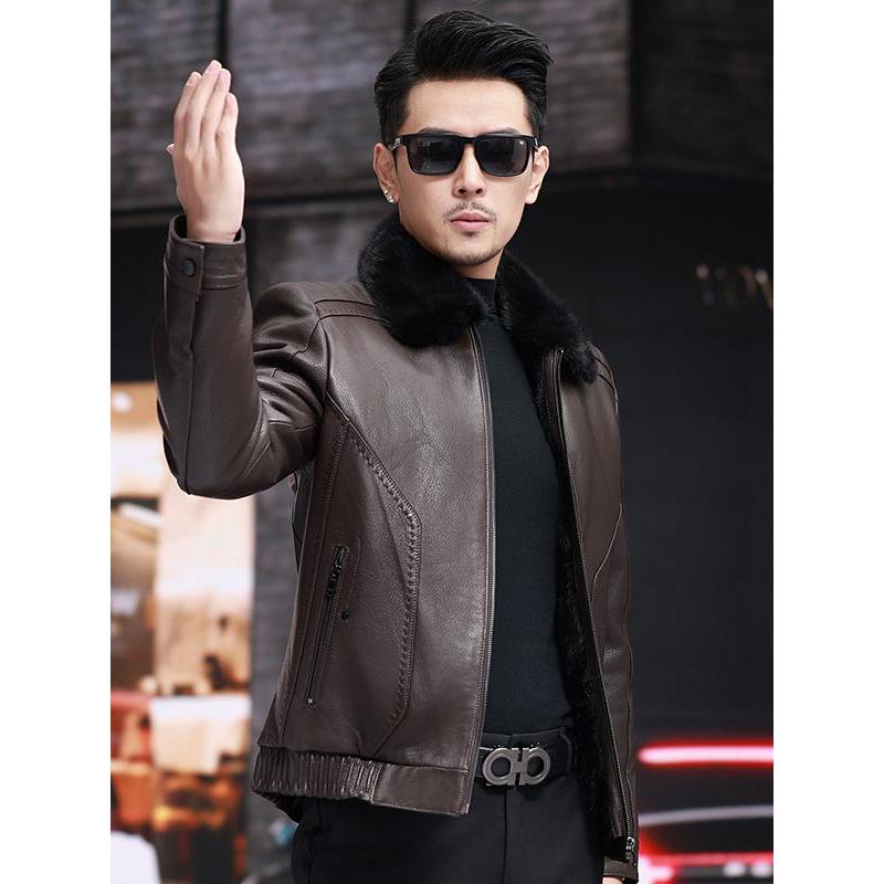新款海宁真皮皮衣男装水貂皮大衣皮草外套冬季山羊皮短款皮毛一体