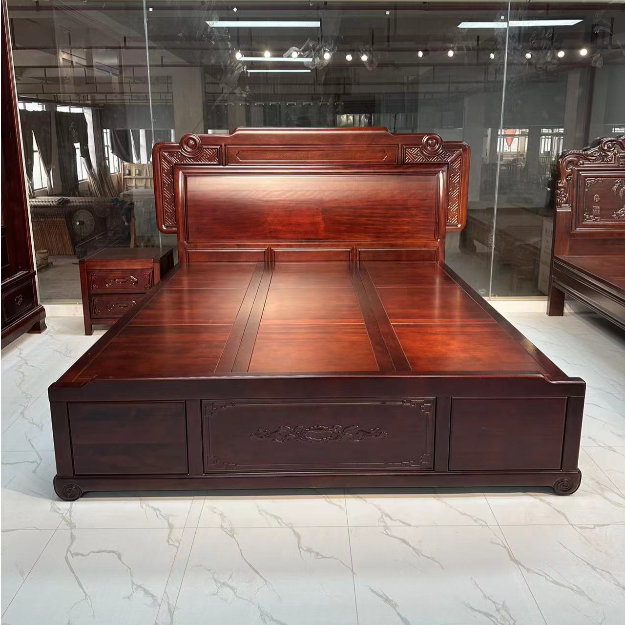 【红檀木语】南美檀木全实木抽屉高箱储物床主卧床1.8米婚床古典床