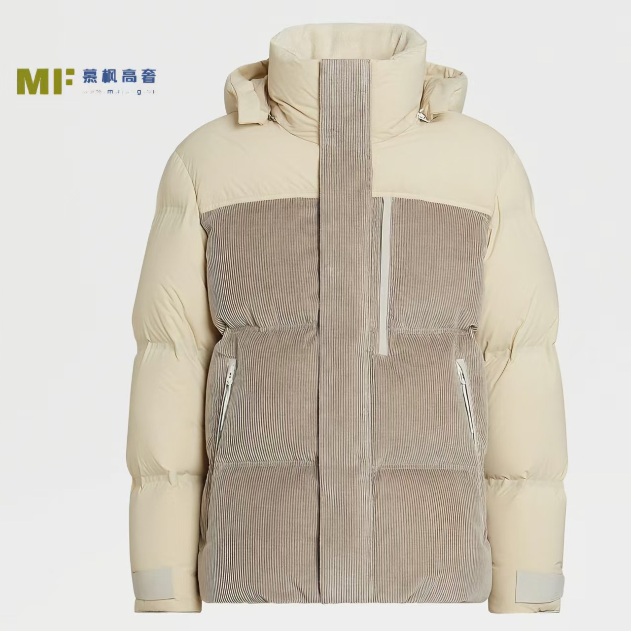 TOM FFIOR 【Z*3.5w】拼接连帽白鹅绒羊羔毛领冬季时尚羽绒服2053