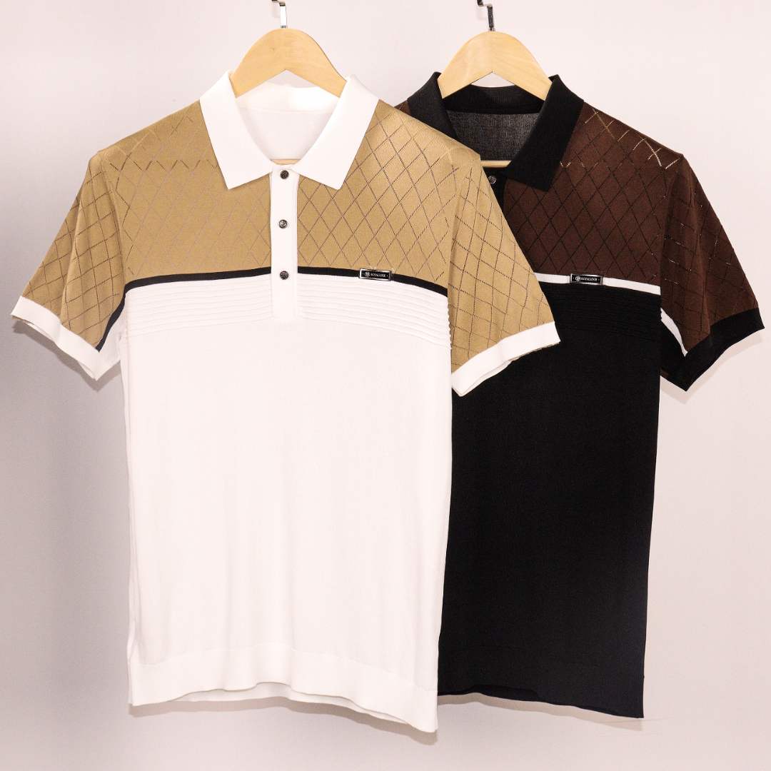 【伊力特polo衫】男士夏季新款时尚休闲条纹菱形格针织polo衫8316