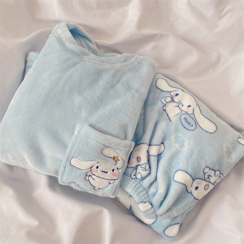 2023睡衣女秋冬季加绒韩国可爱玉桂狗珊瑚绒两件套甜美家居服实拍