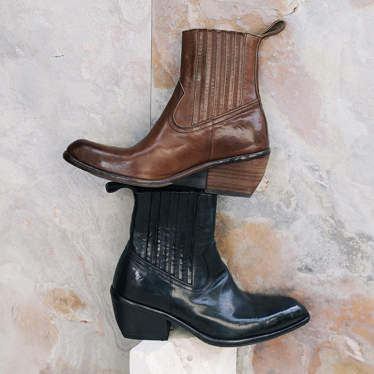 GLAS设计师原创 工匠系列水洗马皮中粗跟西部牛仔短靴