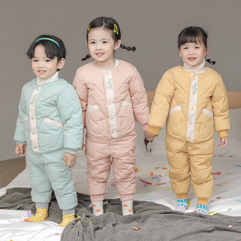 新款儿童棉服套装男女童婴幼儿内胆棉衣裤子两件套加厚保暖家居服