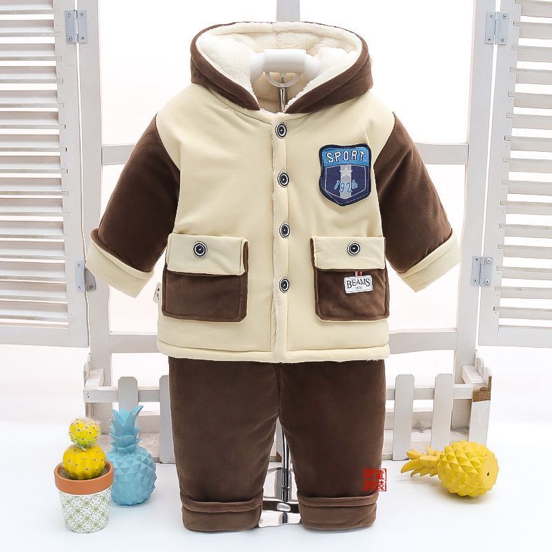 婴儿棉衣套装加厚新生儿棉服冬加绒0-12个月宝宝外出服冬装二件套