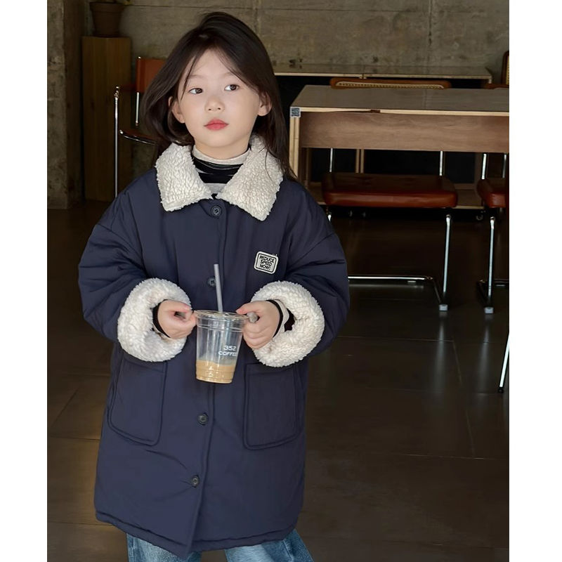 女童中长款棉服外套2023冬季新款洋气儿童保暖加厚棉袄大波点大衣