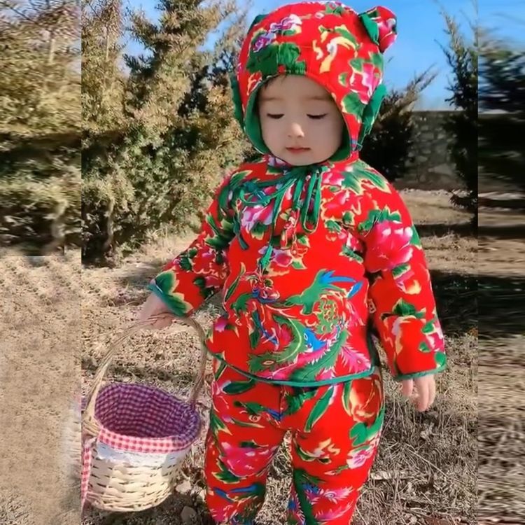 冬季儿童东北大花棉袄棉裤套装民族风男童女童中国风婴儿宝宝棉衣