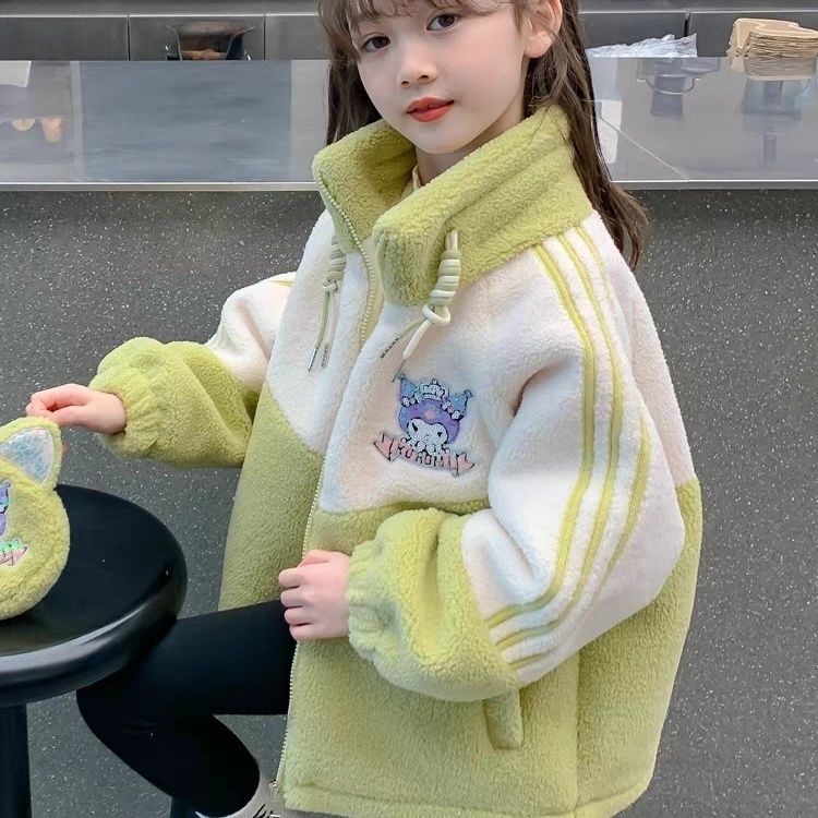女童秋冬装外套2023新款儿童女孩冬季羊羔加绒加棉加厚韩版毛毛衣