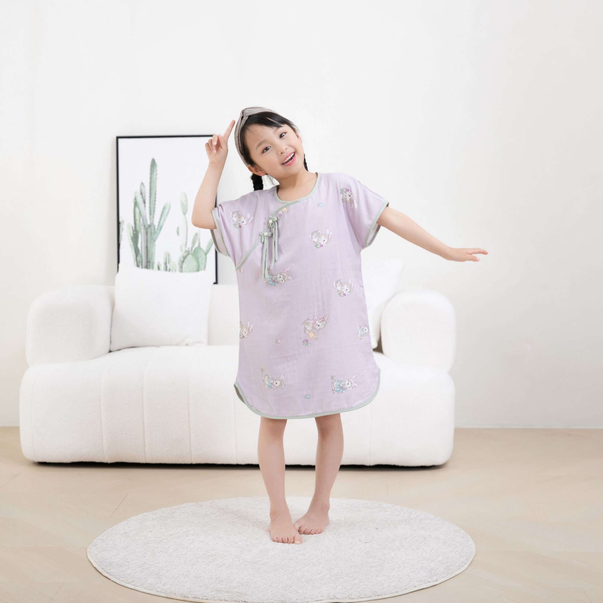 国风夏季儿童睡裙家居服女童纯棉薄款中长款