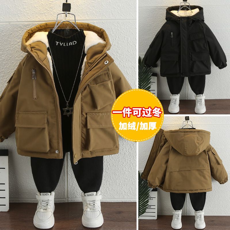 男童冬装棉服2023新款中小儿童装冬款加绒加厚派克服宝宝保暖外套