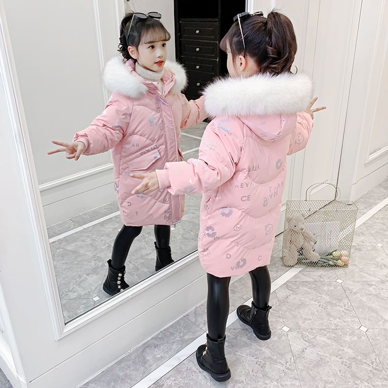 女童冬装洋气加厚棉服2023年新款韩版大童儿童秋冬中长款棉衣棉袄