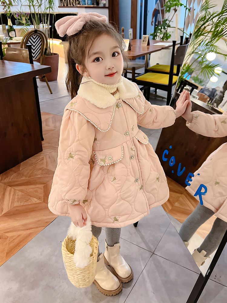 女童外套棉衣2023新款儿童秋冬季洋气中长款棉服宝宝大衣公主冬装
