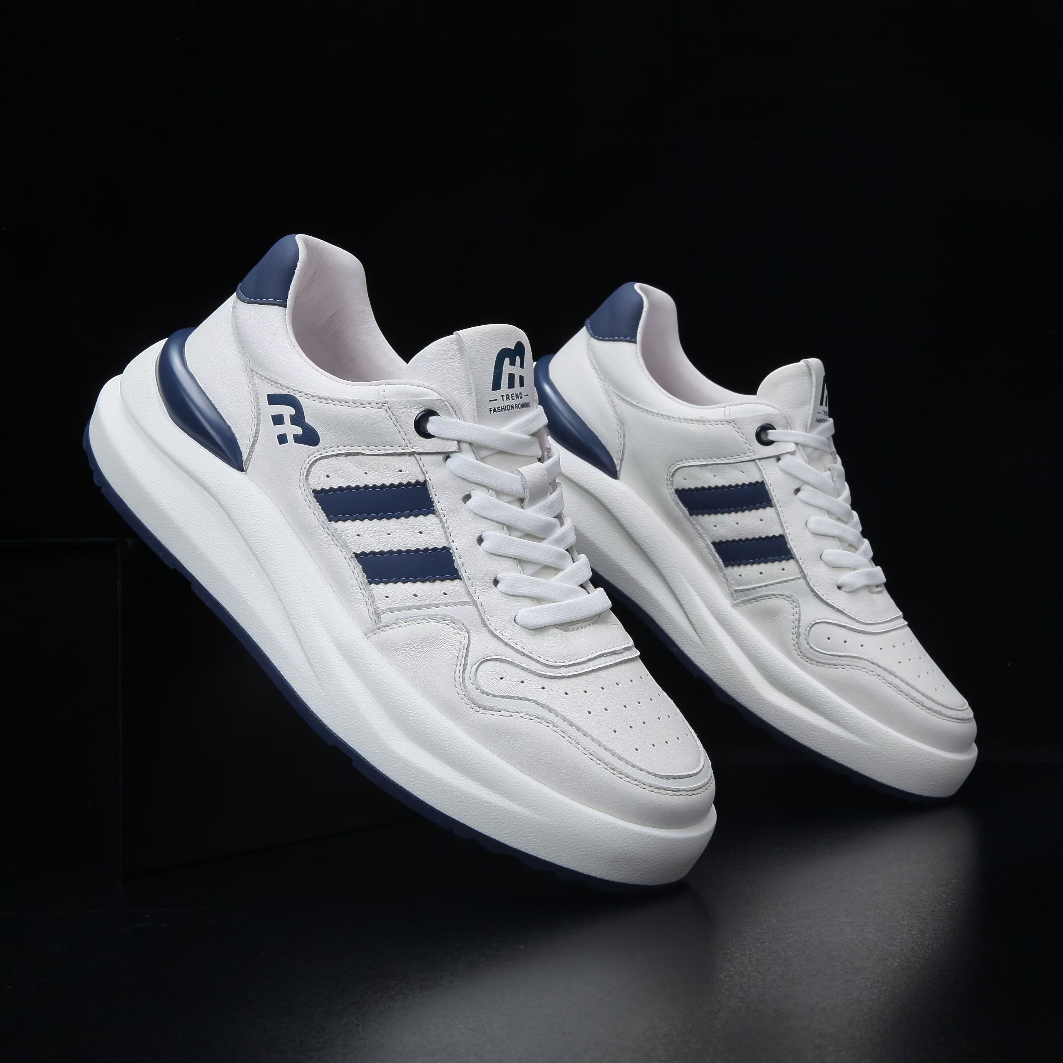 【里外牛皮有单有棉】头层牛皮时尚轻便四季男潮鞋低帮厚底减震跑鞋