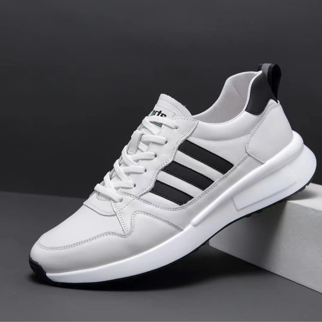 新款头层牛皮男士时尚百搭休闲四季运动跑鞋舒适软底轻便真皮潮鞋