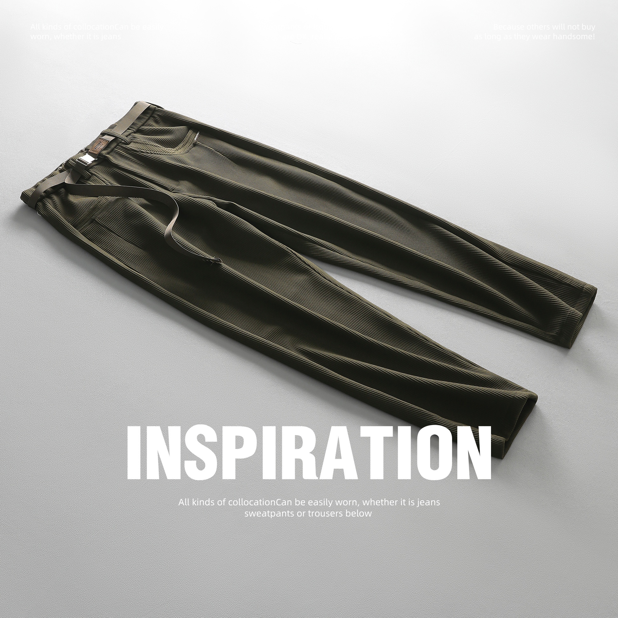 【断码五折】灯芯绒裤子磨毛保暖潮牌重磅休闲裤腰带款百搭直筒裤  