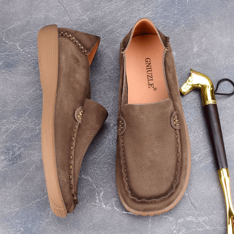 男士皮鞋真皮2025新款春夏英伦头层牛皮休闲鞋轻便一脚蹬乐福鞋男