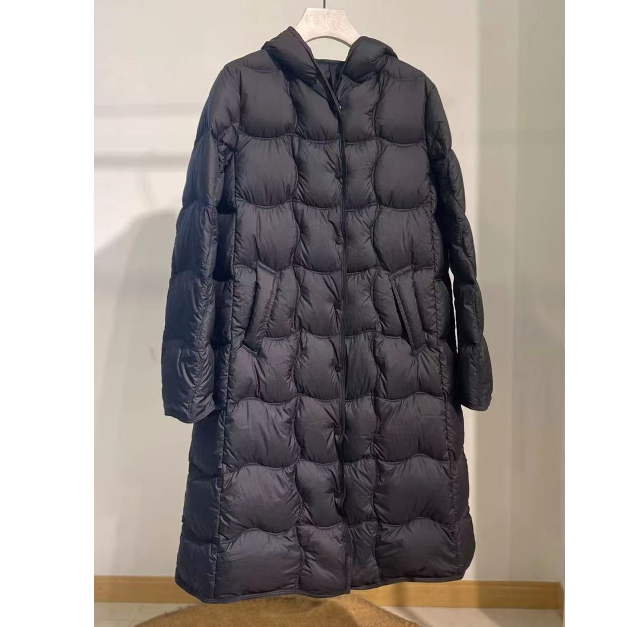 秋冬A字版绗缝小方格长款羽绒服