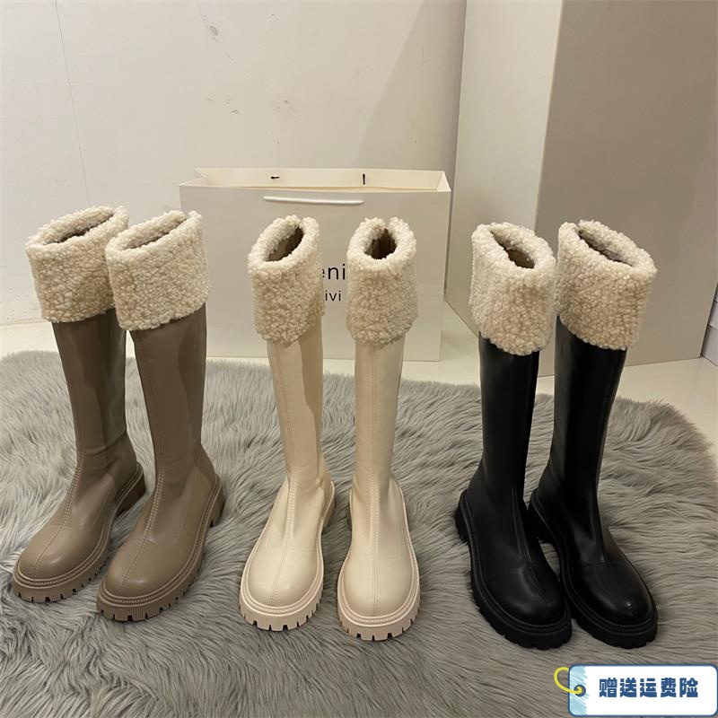 红蜻蜓牌长筒骑士长靴女鞋2023新款秋冬加绒毛毛冬鞋雪地靴短靴子