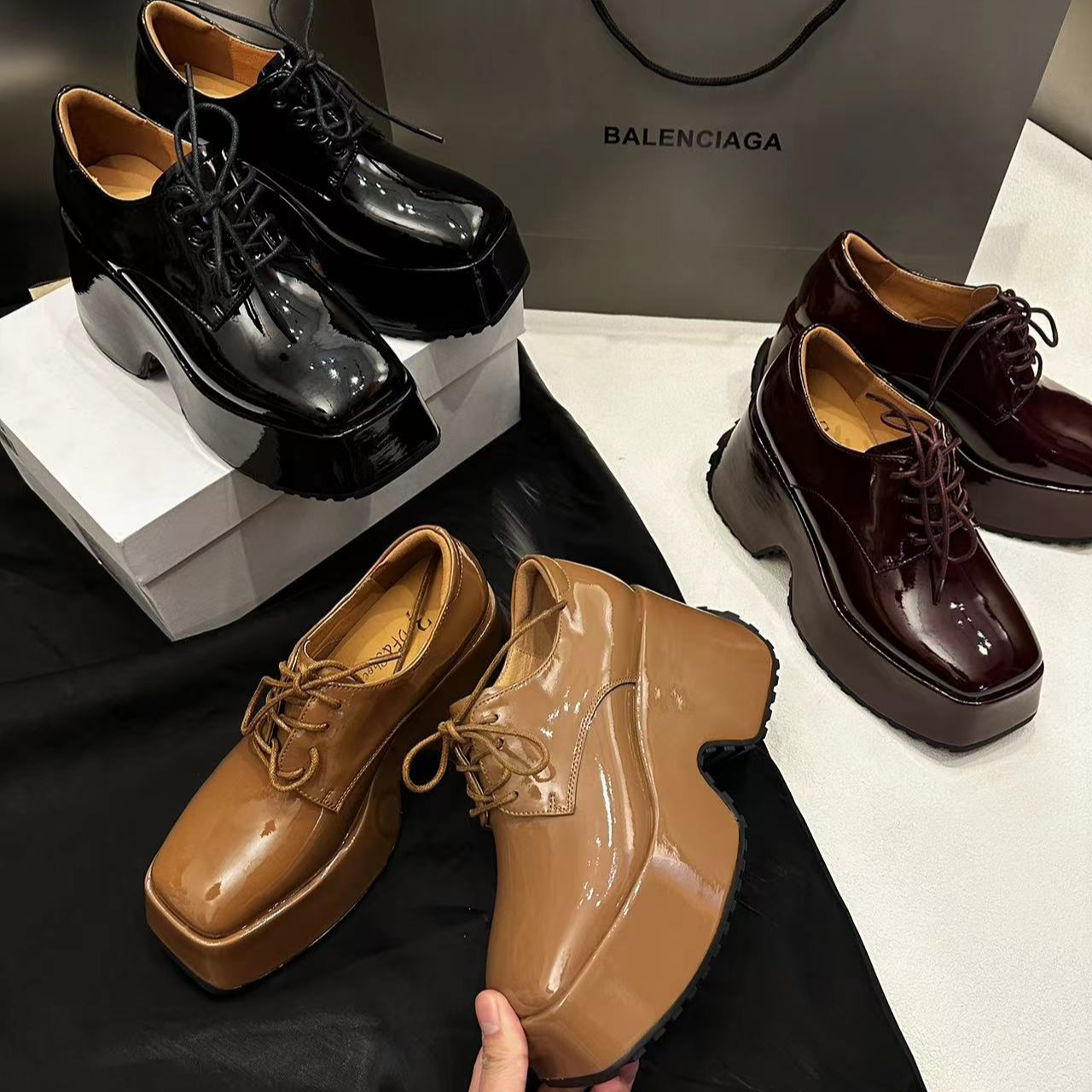 增高8cm小个子厚底时尚真皮方头休闲英伦风漆皮单鞋