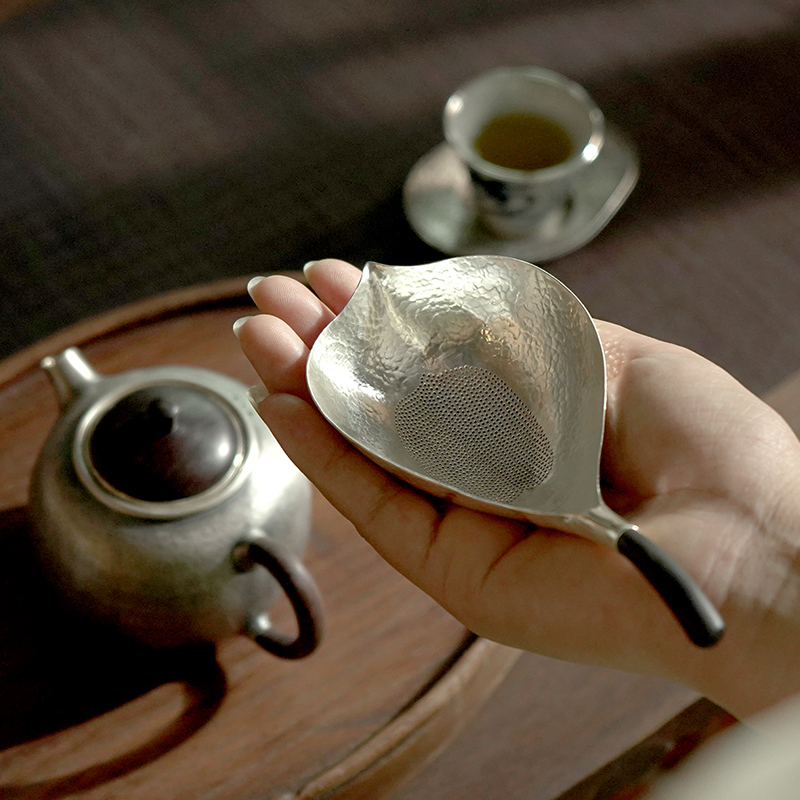 恋物志银器足银999纯手工一张打茶漏茶具过滤网茶道配件茶滤 一叶