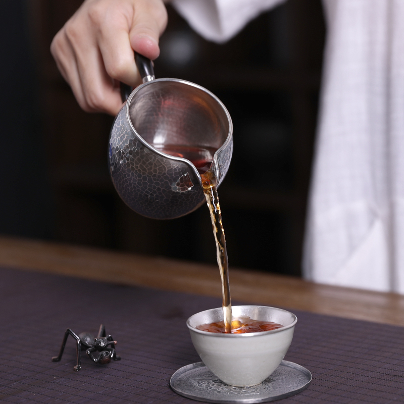 足银999木柄公道杯纯手工一张打银公杯家用茶具分茶器茶海 浮影