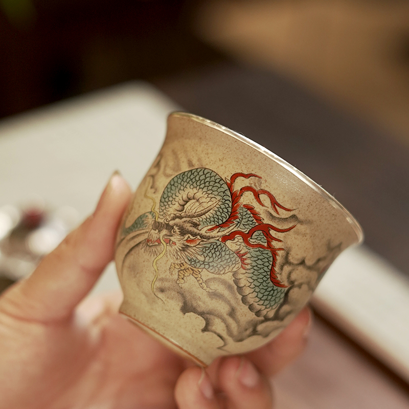 足银999男女单杯手绘陶瓷包银主人杯品茗杯十二生肖功夫茶杯