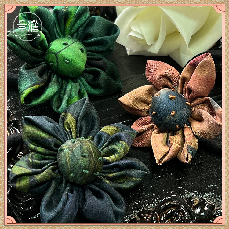 2023真丝复古国风装饰宽非遗女款新款桑蚕丝发圈饰品