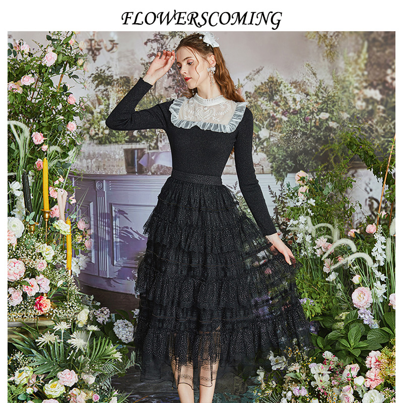 花儿开了2022夏季新款粉色甜美蕾丝网纱半身裙女高腰公主风蛋糕裙