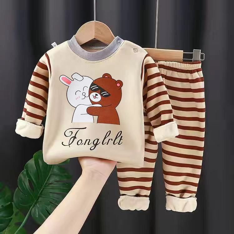 儿童童装秋冬宝宝保暖衣套装男女童加绒加厚睡衣儿童内衣可开档裤