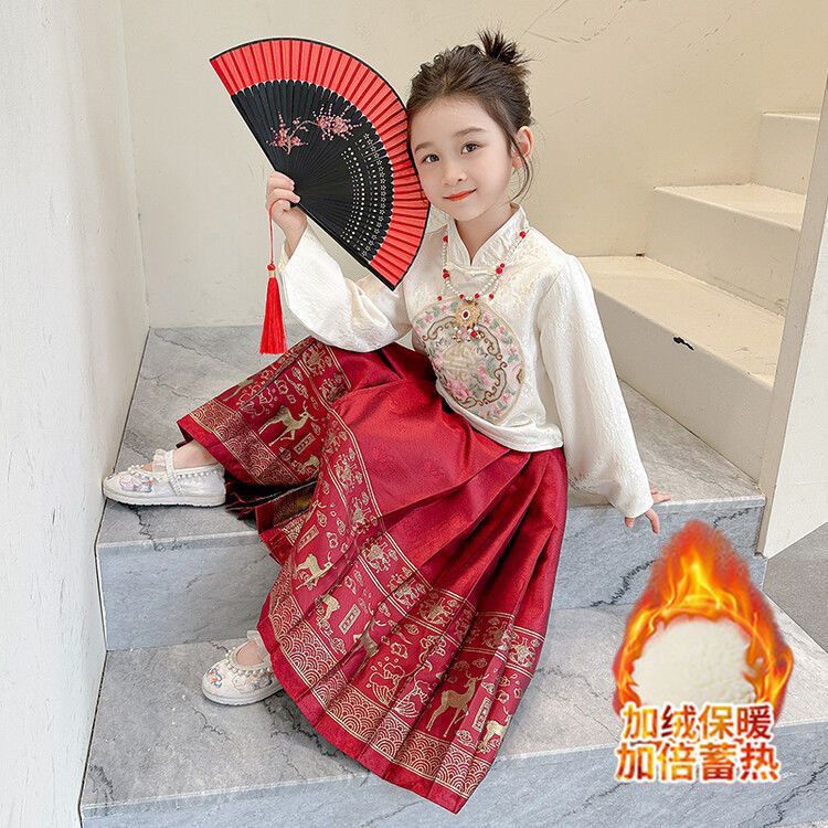 马面裙女童秋冬套装新款冬季儿童装女宝宝汉服古风超仙连衣裙
