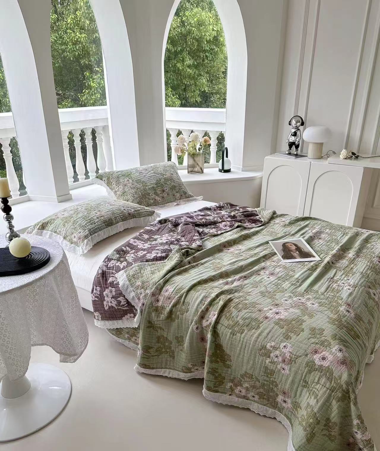 【樱花屿】220*240cm高端舒适亲肤夹棉全棉纱布三件套四季可用