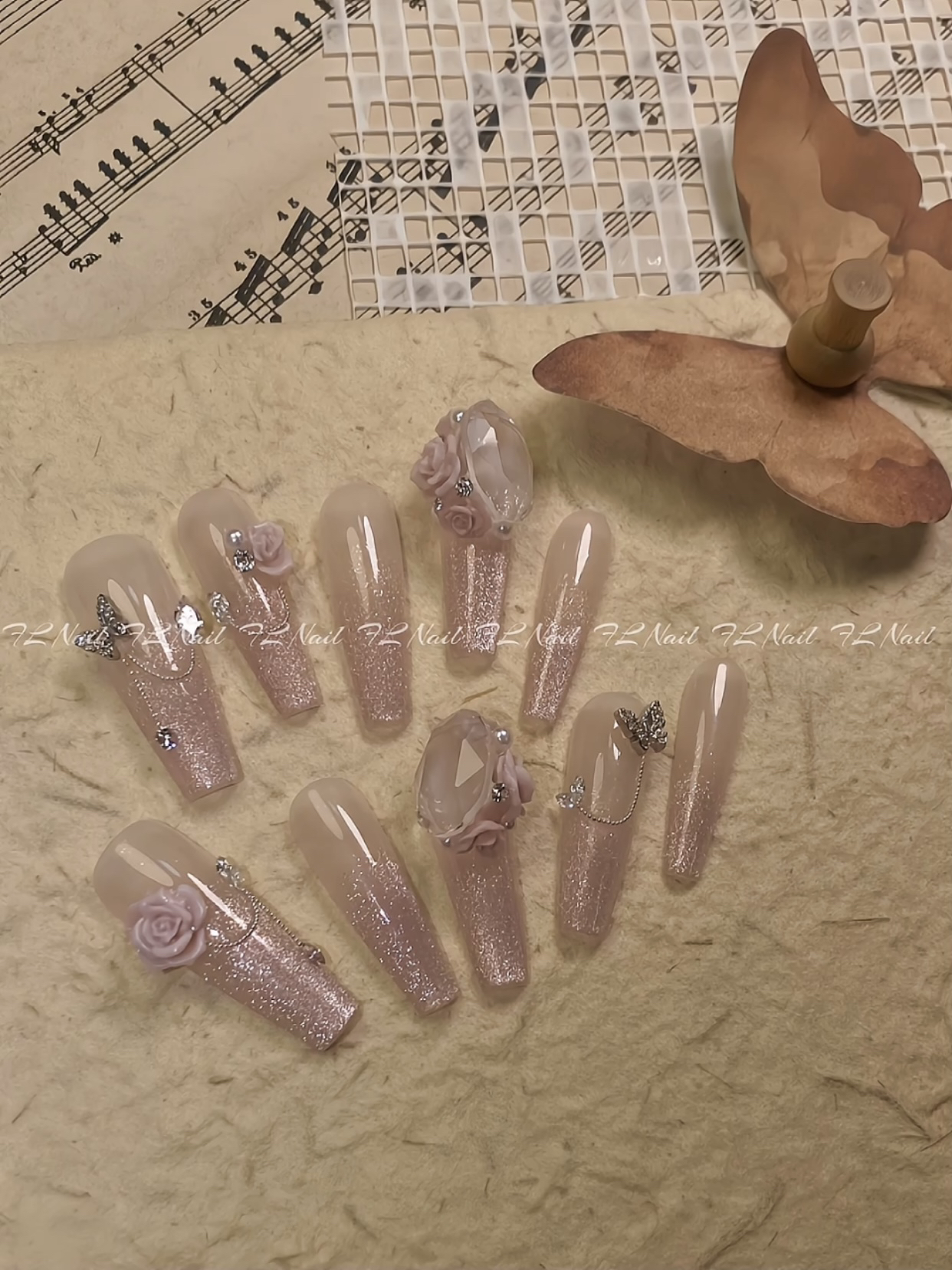 【玫瑰花嫁】猫眼渐变浪漫婚甲玫瑰堆钻氛围感鱼尾手工穿戴甲