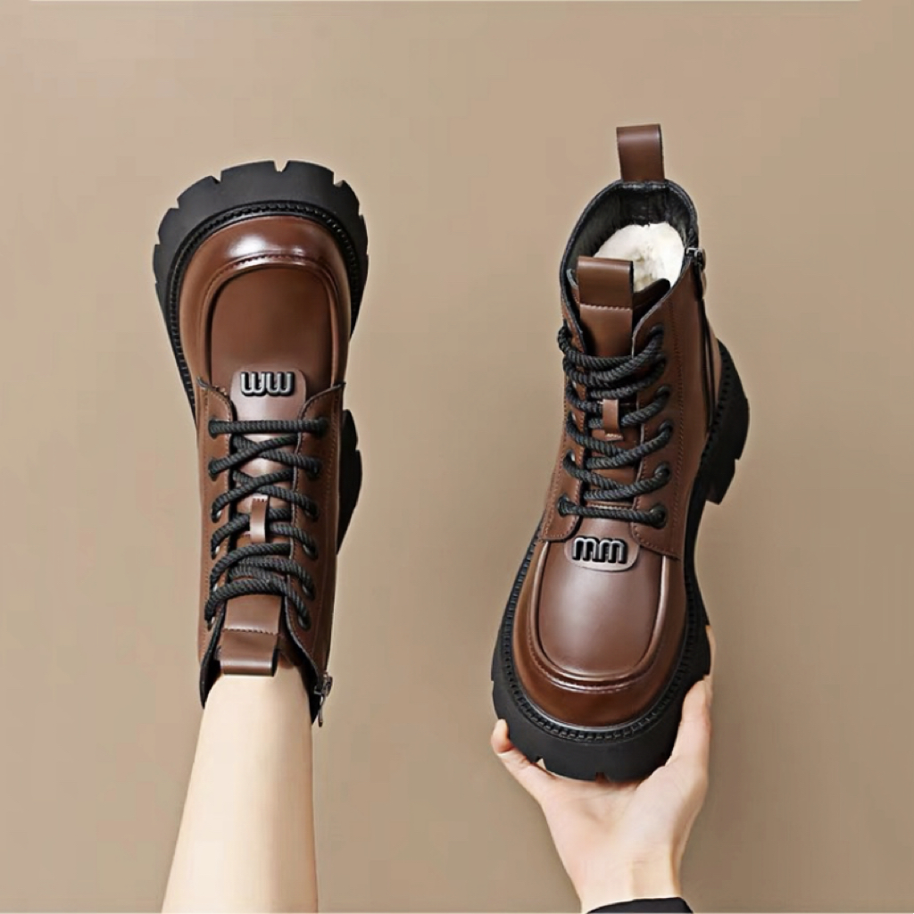 2025冬爆款网红软皮马丁靴女款加绒加厚保暖棉鞋东北厚底防滑短靴