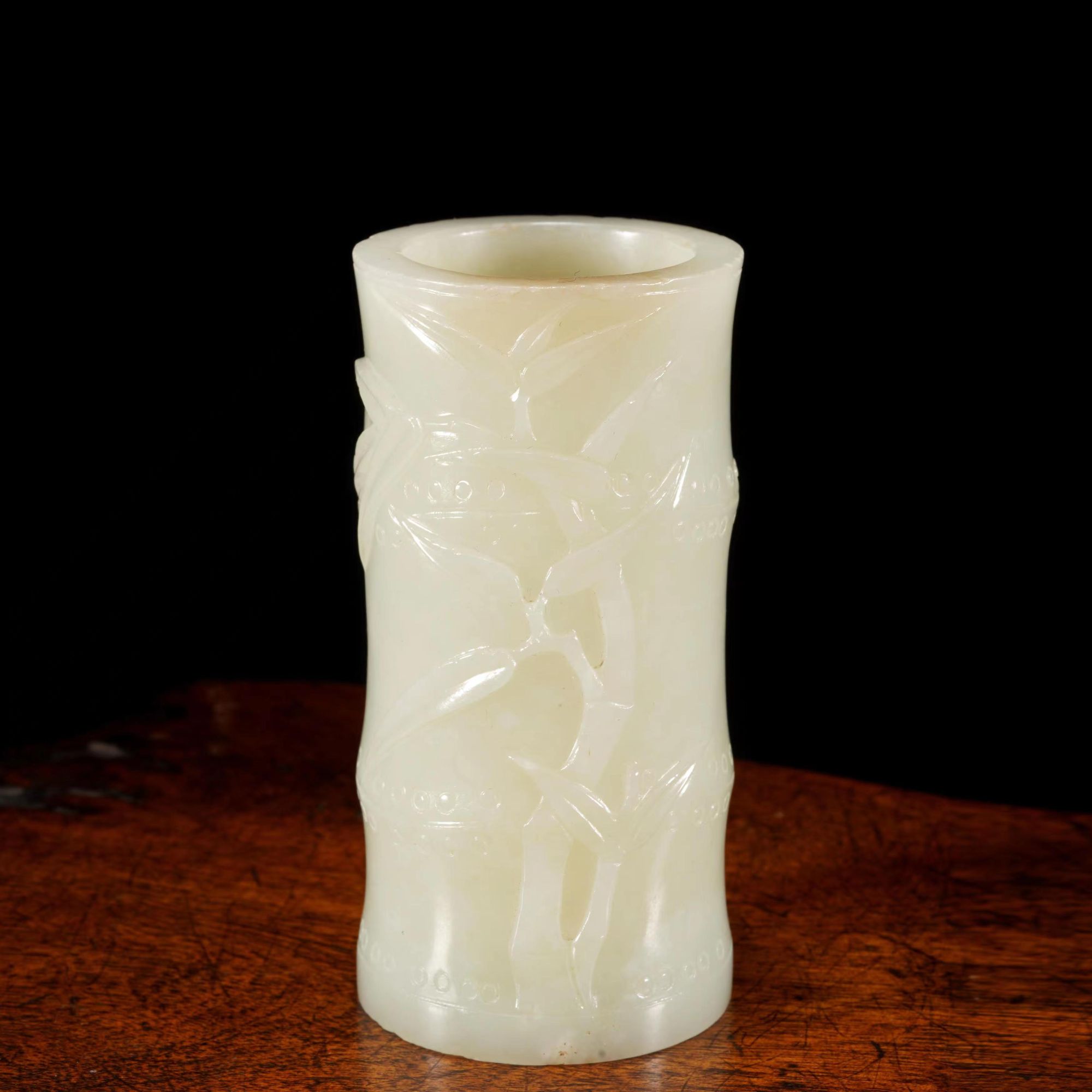 清  和田白玉竹纹笔筒