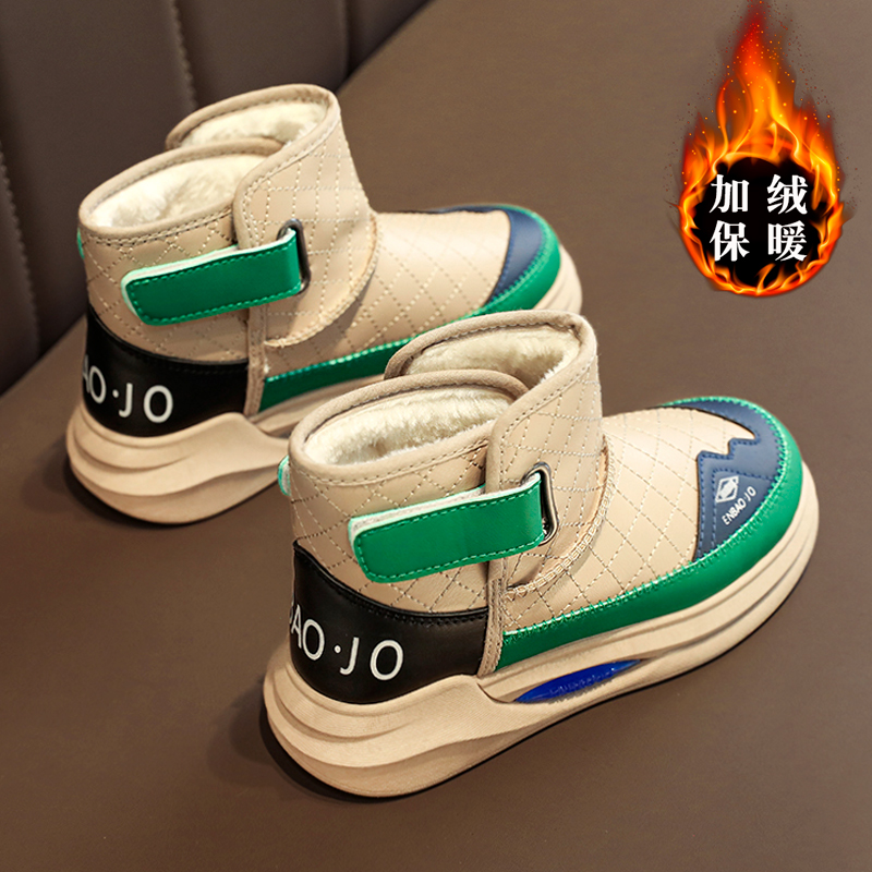 回力瑞男童棉鞋2023冬季雪地靴防水防滑中大童高筒加绒保暖棉靴潮