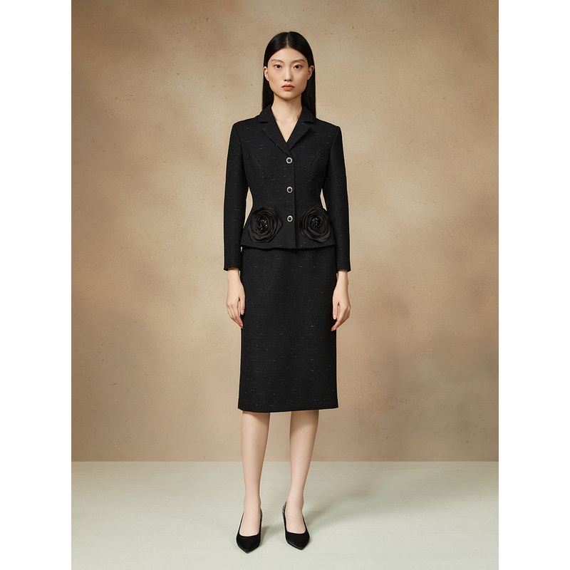 Song of Song/歌中歌小香风气质长袖时尚黑色连衣裙5C34505650