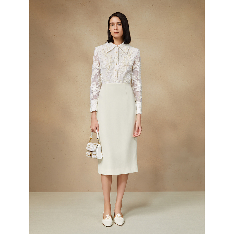 Song of Song歌中歌冬季雅致本白蕾丝印花连衣裙5C34505520