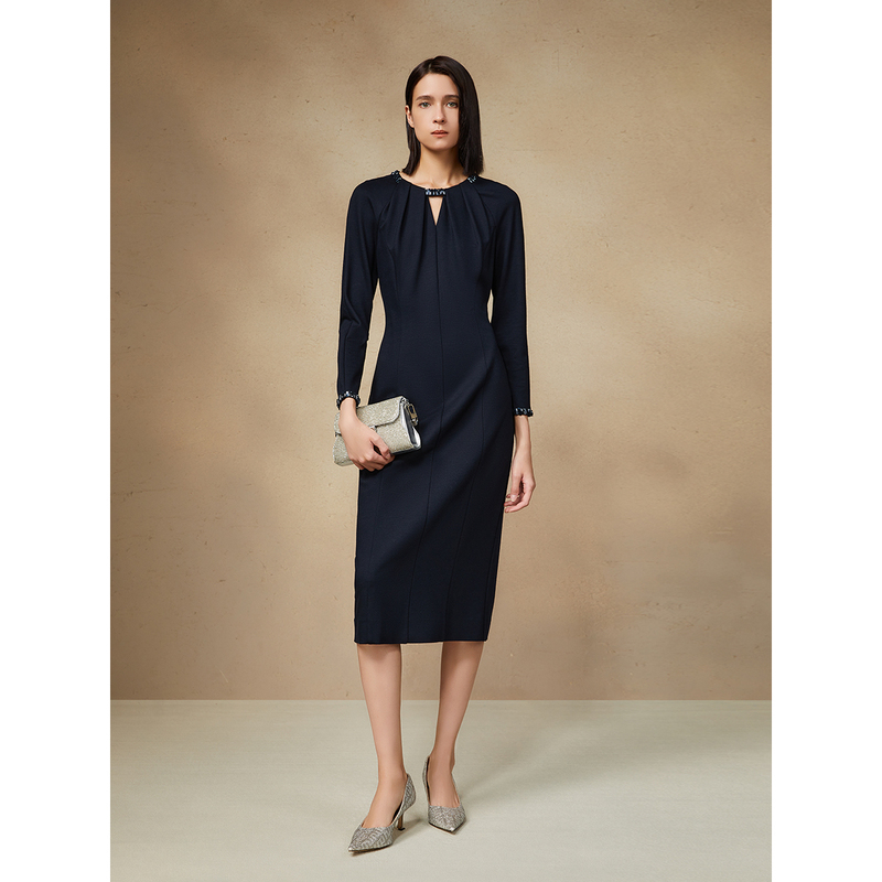 Song of Song/歌中歌气质长袖修身蓝色女士简约连衣裙5C34505470