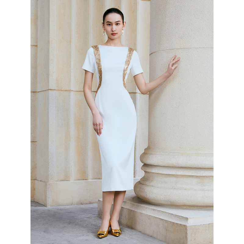 Song of Song/歌中歌气质白色轻奢时尚夏季修身连衣裙5C34205580